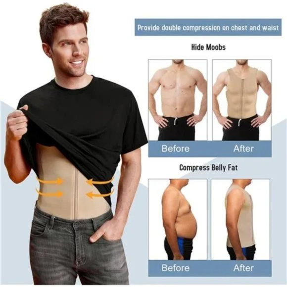 MEN Compression Shirt for Body Slimming Beige - Picture 5 of 7